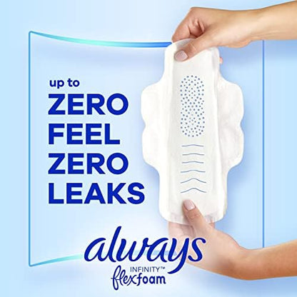 Always Infinity Feminine Pads for Women, Flexfoam Pads with Wings, Size 2, Heavy Absorbency, Unscented, 46 Count
