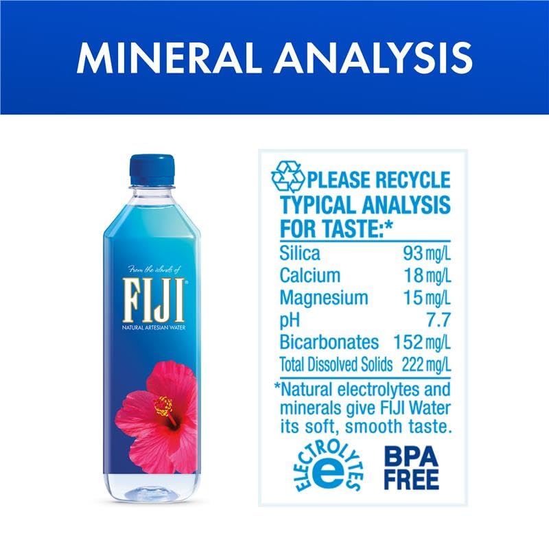 FIJI Natural Artesian Bottled Water 500mL / 16.9 Fl Ounce (Pack of 24) - 100% Natural Electrolytes