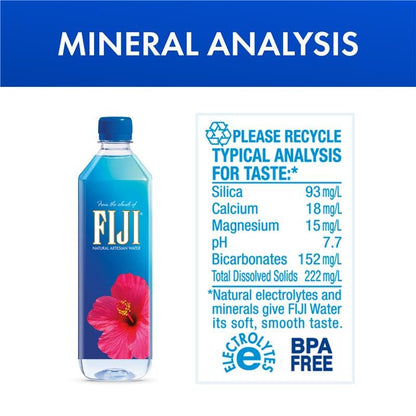 FIJI Natural Artesian Bottled Water 500mL / 16.9 Fl Ounce (Pack of 24) - 100% Natural Electrolytes