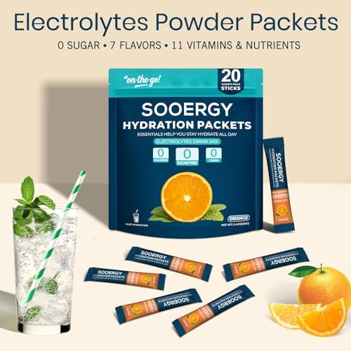 Electrolytes Powder Packets Sugar Free Hydration Packets, 7 Flavors Liquid Daily IV Electrolyte Drink Mixes for Rehydration with Electrolytes, Vitamins, 0 Calorie, 20 Sticks