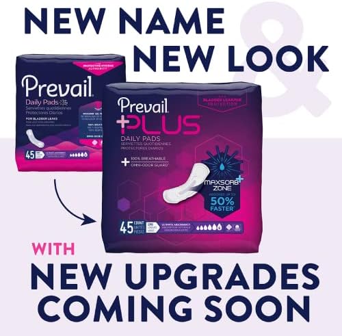 Prevail Plus | Long Length Incontinence Bladder Control Pads | Ultimate Absorbency | 90 Count (2 packs or 45)