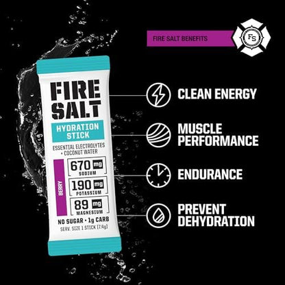 Fire Science Fire Salt Hydration Sticks, Electrolytes &amp; Coconut Water, Hydration Drink Mix with Magnesium, Potassium &amp; Sodium, Zero Sugar, Single Serve On The Go Packs, Variety Pack Flavors, 32 Count