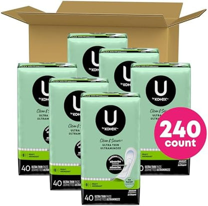 U by Kotex Ultra Thin Pads, Clean &amp; Secure, Heavy Absorbency, 56 Count (Packaging May Vary)