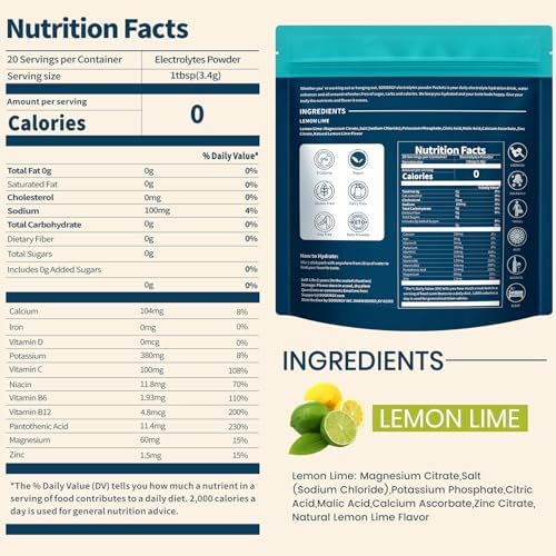 Electrolytes Powder Packets Sugar Free Hydration Packets, 7 Flavors Liquid Daily IV Electrolyte Drink Mixes for Rehydration with Electrolytes, Vitamins, 0 Calorie, 20 Sticks