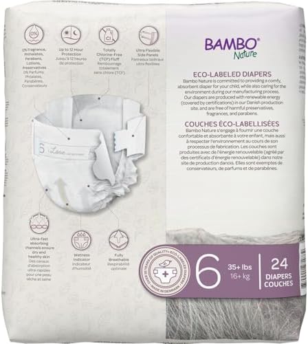 Bambo Nature Premium Eco-Friendly Baby Diapers, Size 5 (27-40 Lbs), 150 Count (6 Packs of 25)