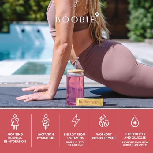 Boobie Hydromom Superfood Electrolyte Drink Mix, Blue Raspberry Lemonade | Refreshing Energy &amp; Hydration Boost for Mamas | On-The-Go &amp; Travel Essentials for Pregnancy, Lactation, &amp; Beyond, 15 Packets