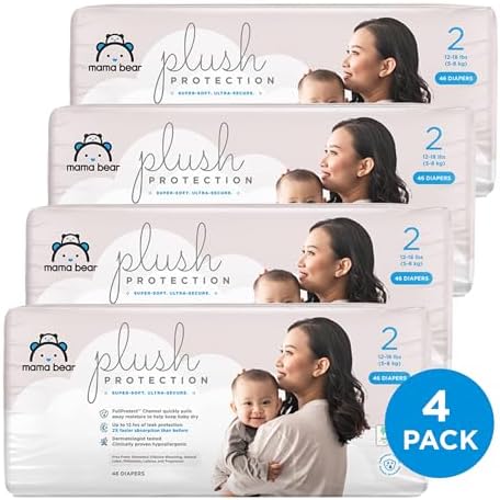 Amazon Brand - Mama Bear Plush Protection Diapers - Size 5, 31 Count, Hypoallergenic Premium Disposable Baby Diapers, White and Cloud Dreams