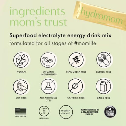 Boobie Hydromom Superfood Electrolyte Drink Mix, Blue Raspberry Lemonade | Refreshing Energy &amp; Hydration Boost for Mamas | On-The-Go &amp; Travel Essentials for Pregnancy, Lactation, &amp; Beyond, 15 Packets