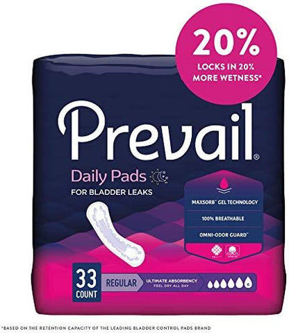 Prevail Plus | Long Length Incontinence Bladder Control Pads | Ultimate Absorbency | 90 Count (2 packs or 45)