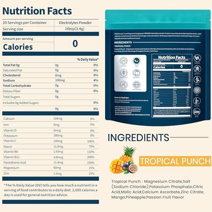 Electrolytes Powder Packets Sugar Free Hydration Packets, 7 Flavors Liquid Daily IV Electrolyte Drink Mixes for Rehydration with Electrolytes, Vitamins, 0 Calorie, 20 Sticks