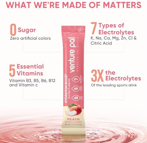 Venture Pal Sugar Free Electrolyte Powder Packets - Liquid Daily IV Hydration Packets | Electrolytes Drink Mix with 5 Vitamins &amp; 7 Electrolytes | Keto Friendly | Non-GMO | Certified Vegan | 16 Sticks