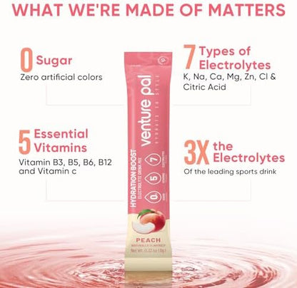 Venture Pal Sugar Free Electrolyte Powder Packets - Liquid Daily IV Hydration Packets | Electrolytes Drink Mix with 5 Vitamins &amp; 7 Electrolytes | Keto Friendly | Non-GMO | Certified Vegan | 16 Sticks