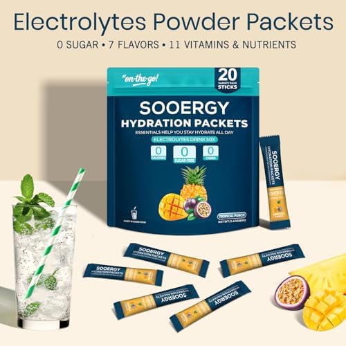 Electrolytes Powder Packets Sugar Free Hydration Packets, 7 Flavors Liquid Daily IV Electrolyte Drink Mixes for Rehydration with Electrolytes, Vitamins, 0 Calorie, 20 Sticks