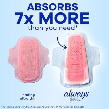 Always Infinity Feminine Pads for Women, Flexfoam Pads with Wings, Size 3, Extra Heavy Absorbency, Unscented, 84 Count (3 Packs of 28)