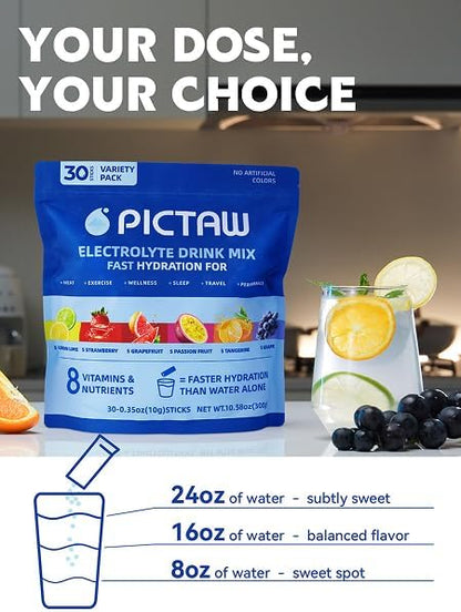 Electrolytes Powder Packets - Hydration Packets, Liquid Daily IV Hydrate Packets for Dehydration Relief and Rehydration Portable, Instant Electrolyte Drink Mix NonGMO 10.58oz 300g (Variety 30 Packets)