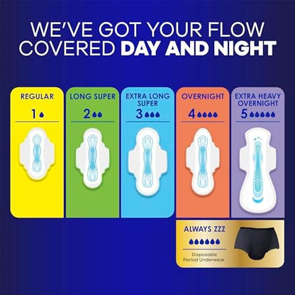 Always Maxi Overnight Pads with Wings for Women, Size 4, Overnight Absorbency, Unscented, 33 Count