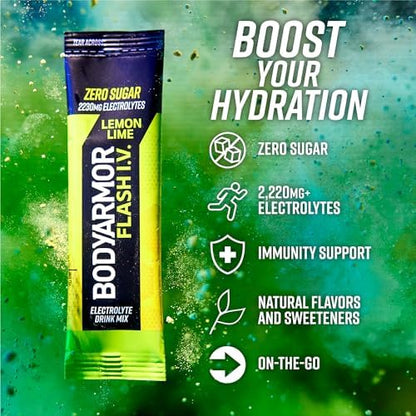 BODYARMOR Flash IV Electrolyte Packets, Strawberry Kiwi - Zero Sugar Drink Mix, Single Serve Packs, Coconut Water Powder (6 Count)