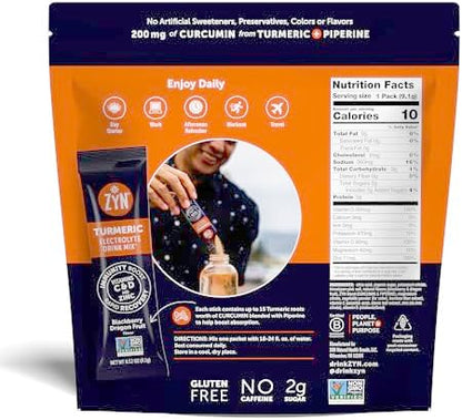 ZYN Electrolyte Drink Mix Hydration Packets, Electrolytes Powder, Hydration Packets w/Turmeric Curcumin, Vitamin C and D, Zinc, Hydrate Electrolyte Powder Packets for Wellness, Variety Pack of 24