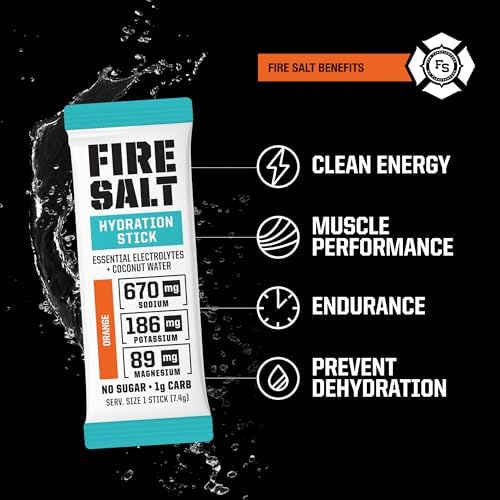 Fire Science Fire Salt Hydration Sticks, Electrolytes &amp; Coconut Water, Hydration Drink Mix with Magnesium, Potassium &amp; Sodium, Zero Sugar, Single Serve On The Go Packs, Variety Pack Flavors, 32 Count