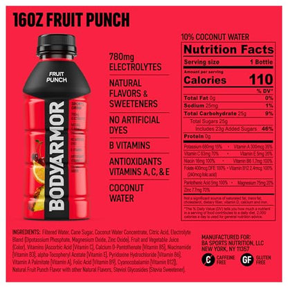 BODYARMOR Sports Drink Sports Beverage, Orange Mango, Coconut Water Hydration, Natural Flavors With Vitamins, Potassium-Packed Electrolytes, Perfect For Athletes, 16 Fl Oz (Pack of 12)