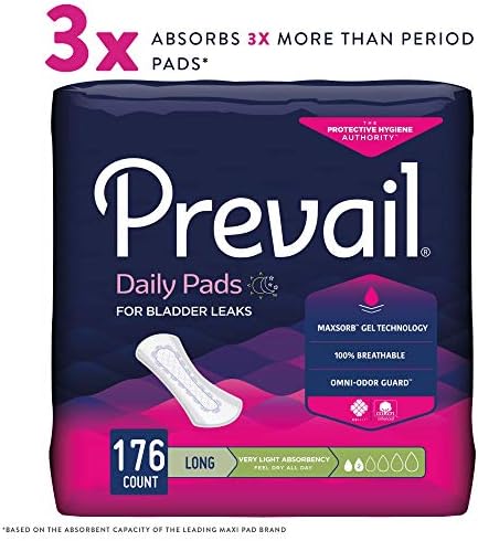 Prevail Plus | Long Length Incontinence Bladder Control Pads | Ultimate Absorbency | 90 Count (2 packs or 45)