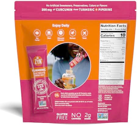 ZYN Electrolyte Drink Mix Hydration Packets, Electrolytes Powder, Hydration Packets w/Turmeric Curcumin, Vitamin C and D, Zinc, Hydrate Electrolyte Powder Packets for Wellness, Variety Pack of 24