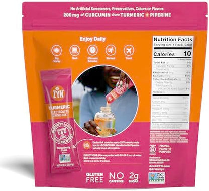 ZYN Electrolyte Drink Mix Hydration Packets, Electrolytes Powder, Hydration Packets w/Turmeric Curcumin, Vitamin C and D, Zinc, Hydrate Electrolyte Powder Packets for Wellness, Variety Pack of 24
