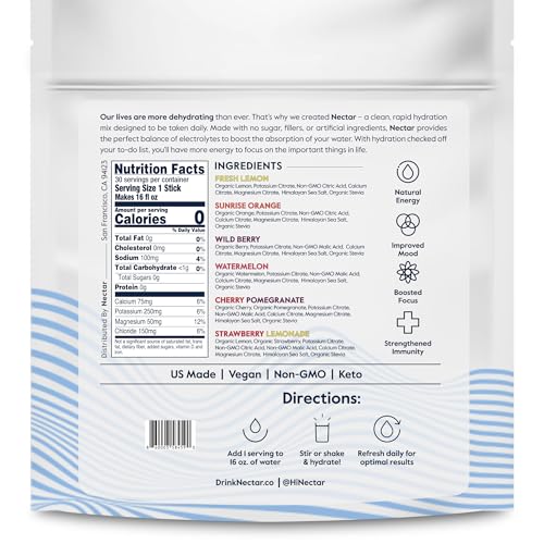 Nectar Hydration Packets - Electrolytes Powder Packets - No Sugar or Calories - Organic Fruit Liquid Daily IV Hydrate Packets for Dehydration Relief and Rapid Rehydration (Variety 18 Pack)