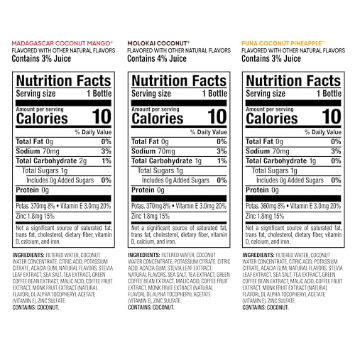 Bai Coconut Variety Pack, Antioxidant Infused Water Beverage, with Vitamin C and No Artificial Sweeteners, 18 fl oz bottles, 12 pack