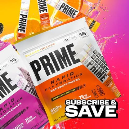 Prime Rapid Rehydration Electrolyte Powder Sticks, Berry Citrus Rush, Sugar Free Hydration Drink Mix with Sodium, Potassium &amp; B Vitamins, Caffeine Free, 16 Count