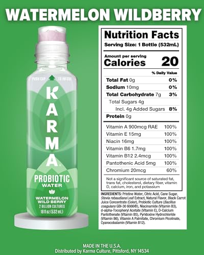 Karma Probiotic Water - 12 Pack, Watermelon Wild Berry Drink - Immune &amp; Gut Health Support