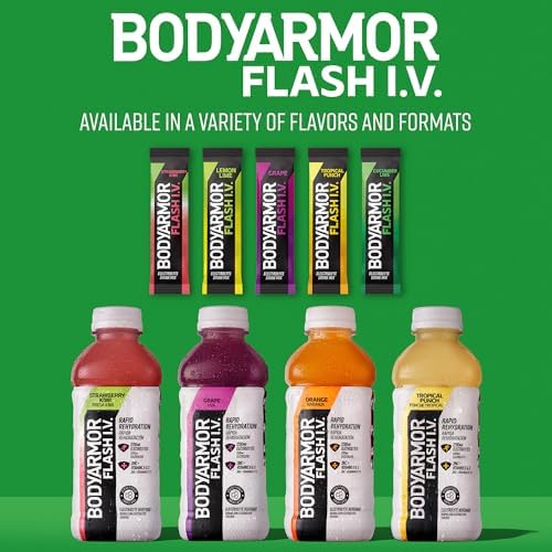 BODYARMOR Flash IV Electrolyte Packets, Strawberry Kiwi - Zero Sugar Drink Mix, Single Serve Packs, Coconut Water Powder (6 Count)