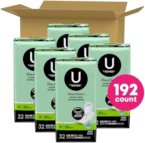U by Kotex Ultra Thin Pads, Clean &amp; Secure, Heavy Absorbency, 56 Count (Packaging May Vary)