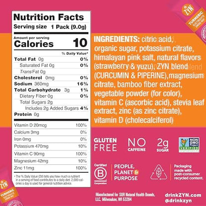 ZYN Electrolyte Drink Mix Hydration Packets, Electrolytes Powder, Hydration Packets w/Turmeric Curcumin, Vitamin C and D, Zinc, Hydrate Electrolyte Powder Packets for Wellness, Variety Pack of 24