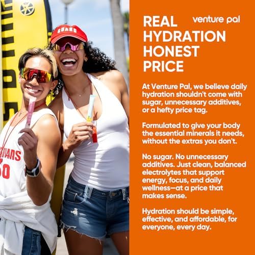 Venture Pal Sugar Free Electrolyte Powder Packets - Liquid Daily IV Hydration Packets | Electrolytes Drink Mix with 5 Vitamins &amp; 7 Electrolytes | Keto Friendly | Non-GMO | Certified Vegan | 16 Sticks