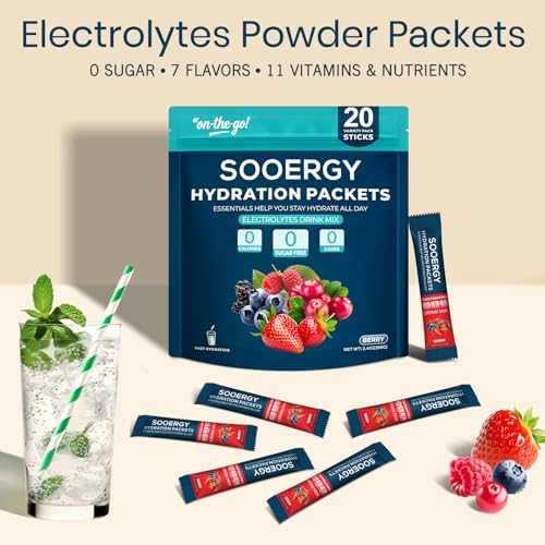 Electrolytes Powder Packets Sugar Free Hydration Packets, 7 Flavors Liquid Daily IV Electrolyte Drink Mixes for Rehydration with Electrolytes, Vitamins, 0 Calorie, 20 Sticks