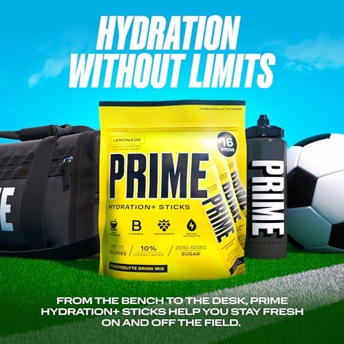 PRIME HYDRATION+ Sticks Strawberry Banana | Hydration Powder Single Serve Sticks | Electrolyte Powder On The Go | Low Sugar | Caffeine-Free | Vegan | 16 Sticks