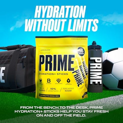 PRIME HYDRATION+ Sticks Strawberry Banana | Hydration Powder Single Serve Sticks | Electrolyte Powder On The Go | Low Sugar | Caffeine-Free | Vegan | 16 Sticks