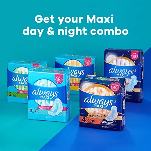 Always Maxi Overnight Pads with Wings for Women, Size 4, Overnight Absorbency, Unscented, 33 Count