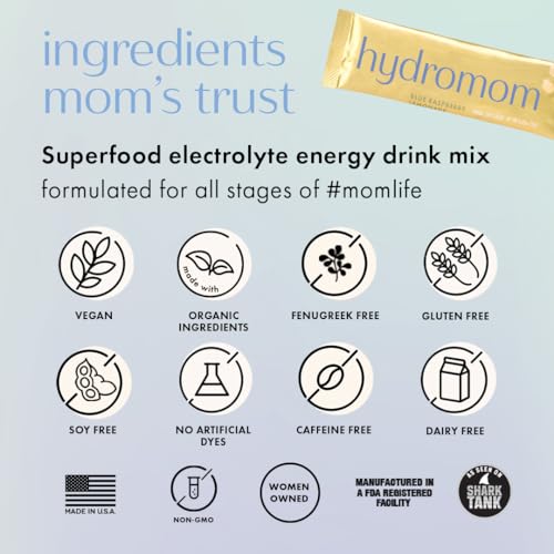 Boobie Hydromom Superfood Electrolyte Drink Mix, Blue Raspberry Lemonade | Refreshing Energy &amp; Hydration Boost for Mamas | On-The-Go &amp; Travel Essentials for Pregnancy, Lactation, &amp; Beyond, 15 Packets