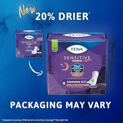 TENA Sensitive Care Incontinence Pads, Bladder Control, Postpartum for Women, Overnight Absorbency, Extra Coverage, 90 Count