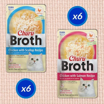 INABA Churu Broth for Cats Senior 10+, Side Dish Pouch, 1.4 Ounces per Pouch, 12 Pouches Total, Chicken &amp; Tuna Recipe