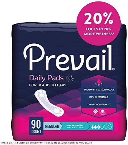 Prevail Plus | Long Length Incontinence Bladder Control Pads | Ultimate Absorbency | 90 Count (2 packs or 45)