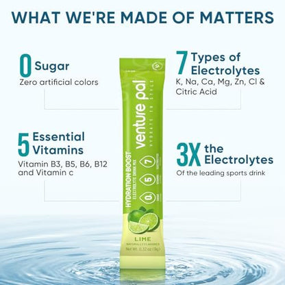 Venture Pal Sugar Free Electrolyte Powder Packets - Liquid Daily IV Hydration Packets | Electrolytes Drink Mix with 5 Vitamins &amp; 7 Electrolytes | Keto Friendly | Non-GMO | Certified Vegan | 16 Sticks