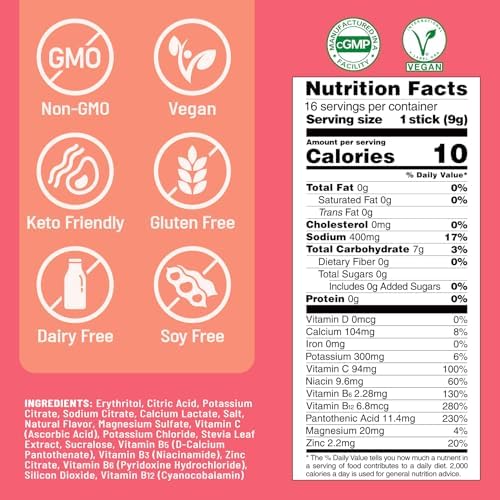 Venture Pal Sugar Free Electrolyte Powder Packets - Liquid Daily IV Hydration Packets | Electrolytes Drink Mix with 5 Vitamins &amp; 7 Electrolytes | Keto Friendly | Non-GMO | Certified Vegan | 16 Sticks