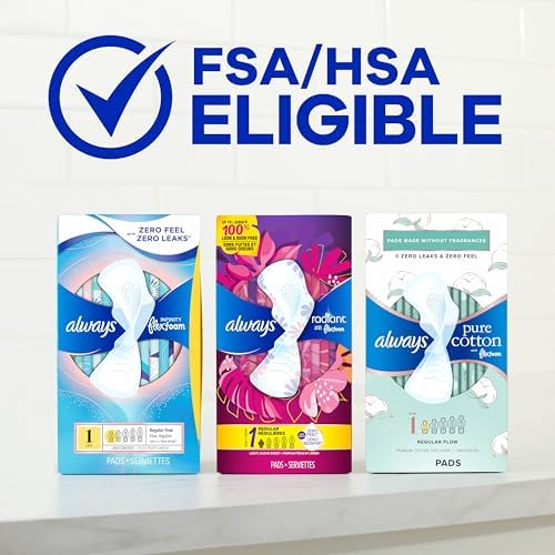 Always Infinity Feminine Pads for Women, Flexfoam Pads with Wings, Size 1, Regular Absorbency, Unscented, 108 Count (3 Packs of 36)