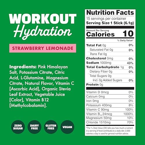 Waterboy Workout Hydration | 2,960mg Sugar Free Electrolyte Powder Packets | L-Glutamine + Vitamins | No Sugar, All Natural, Gluten Free | 15 Drink Stick Mixes (Lemon Lime)