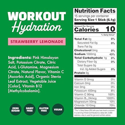 Waterboy Workout Hydration | 2,960mg Sugar Free Electrolyte Powder Packets | L-Glutamine + Vitamins | No Sugar, All Natural, Gluten Free | 15 Drink Stick Mixes (Lemon Lime)
