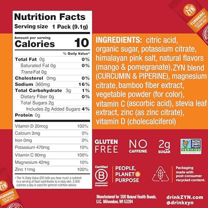 ZYN Electrolyte Drink Mix Hydration Packets, Electrolytes Powder, Hydration Packets w/Turmeric Curcumin, Vitamin C and D, Zinc, Hydrate Electrolyte Powder Packets for Wellness, Variety Pack of 24