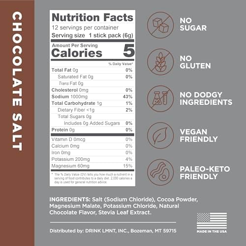 LMNT Zero Sugar Hot Chocolate or Coffee Mixer - Chocolate Salt | Drink Mix | 12-Count